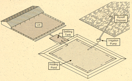 Figure 1b. Detention pond for storage of dairy wastewater and livestock yard runoff. Source: Dairy and Equipment Housing Handbook, MWPS-7, Midwest Plan Service, Ames, Iowa.